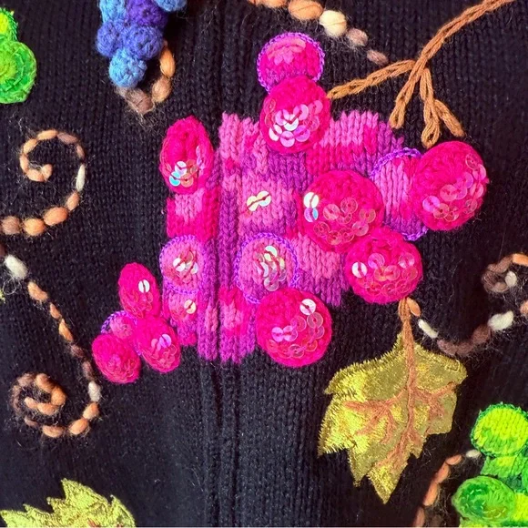 Design Options Philip& Jane Gordon Black Cardigan with Colorful Grape Embroidery - Picture 3 of 8